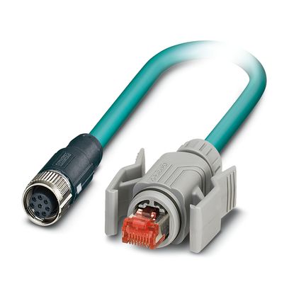 Phoenix Contact Ethernet Cordset; NBC-FS/ 2.0-94B/R4MC SCO; RJ45 to M12; CAT5; Male Straight to Female Straight; 8-Pin; 2m PUR Cable